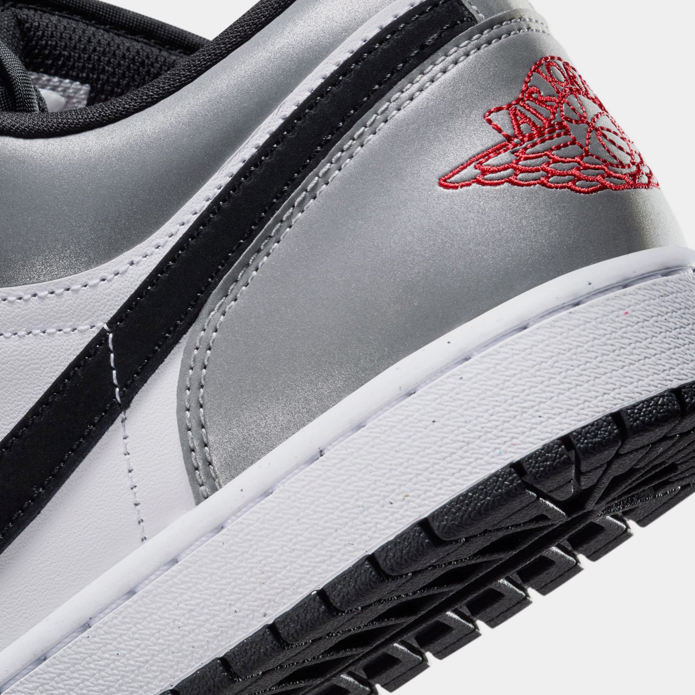 Air Jordan 1 Low SE Mens Lifestyle Shoes (White/Black/Matte Silver/Fire Red) - Image 3
