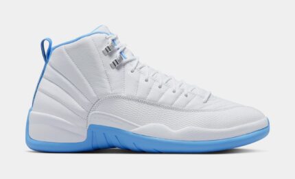 Air Jordan 12 Retro White and University Blue Mens Lifestyle Shoes (White/University Blue/Metallic Silver)