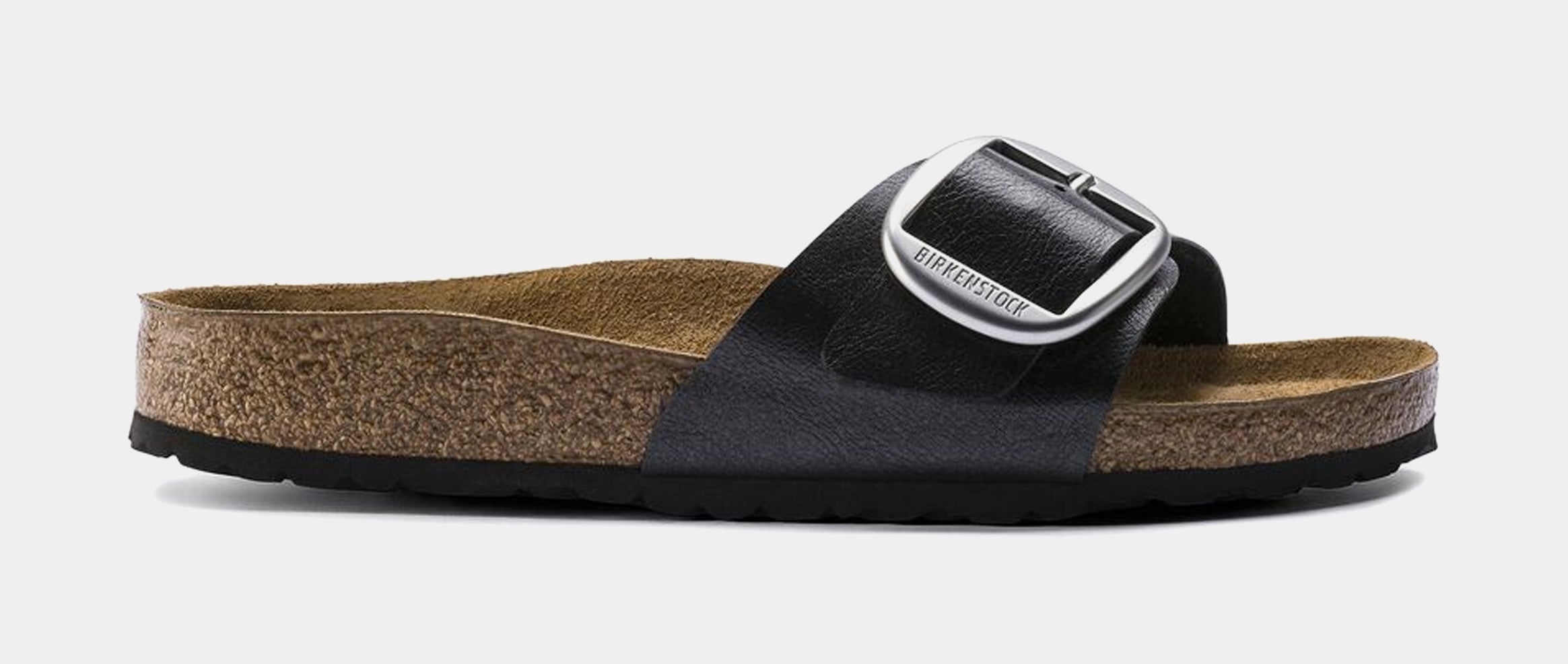 Madrid Big Buckle Womens Sandals (Black/Silver)