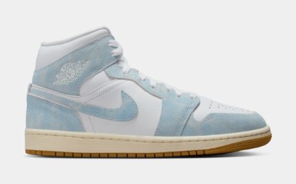 Air Jordan 1 Mid SE Womens Lifestyle Shoes (White/Sail/Gum Light Brown/Worn Blue)